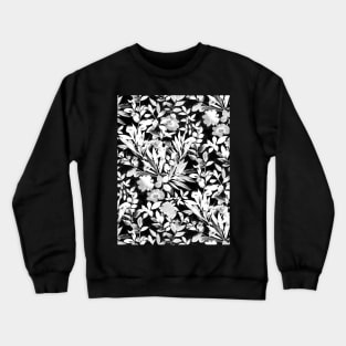 Textured Silver Grey and White Leaves on Black Crewneck Sweatshirt